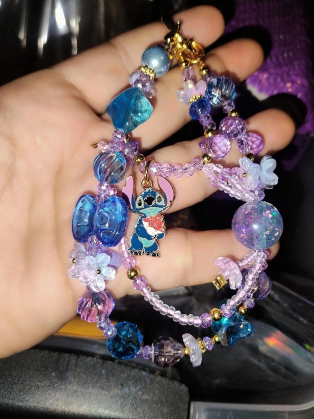 Beaded Phone Charm  in Blue & Purple  New